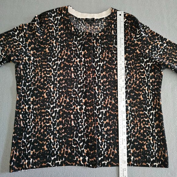 Talbots Cardigan Sweater Pure Merino Wool Womens 2X Leopard Print Black Tan - Picture 8 of 10